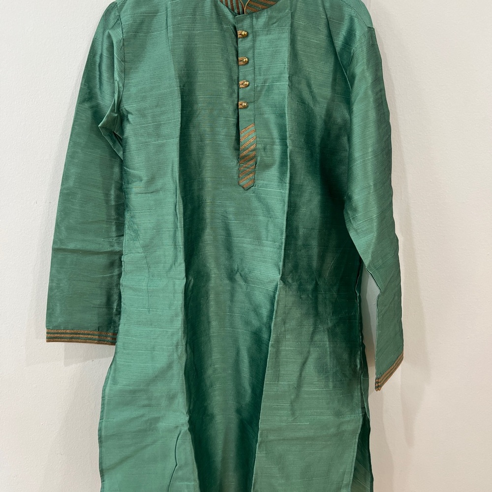 Green Kurta with Gold Accents